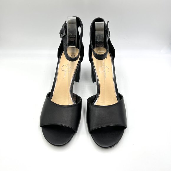 Jessica Simpson Womens Size 11 Black Leather Open Toe Block Heels Sandals Shoes - Picture 2 of 13